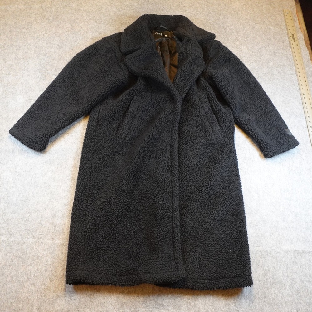 Fabletics‎ Coat Women Large Black Teddy Sherpa Faux Fur Long Sleeve Longline